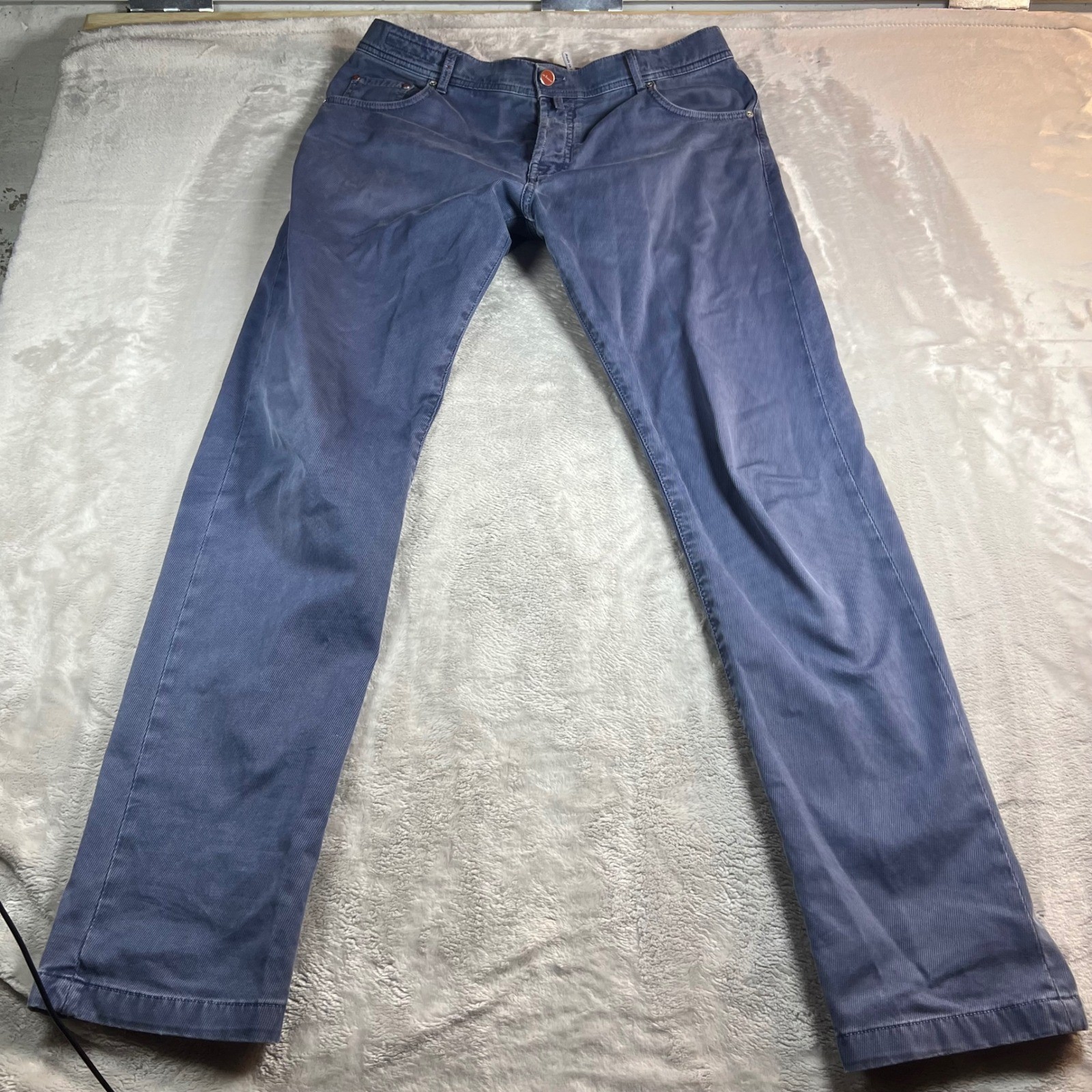 Kiton Napoli Mens 35 Corduroy Pants Blue Made in Italy Fine Wale Trousers