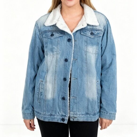 Source Unknown Women’s Blue Long Sleeve 100% Cotton Jean Sherpa Jacket Size L