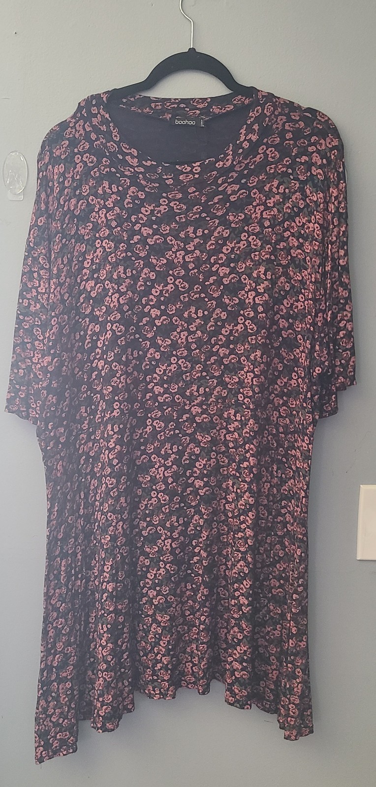 Boohoo EUC Women’s Floral High Neck Boho Cottagecore Mini Shift Dress Size 22