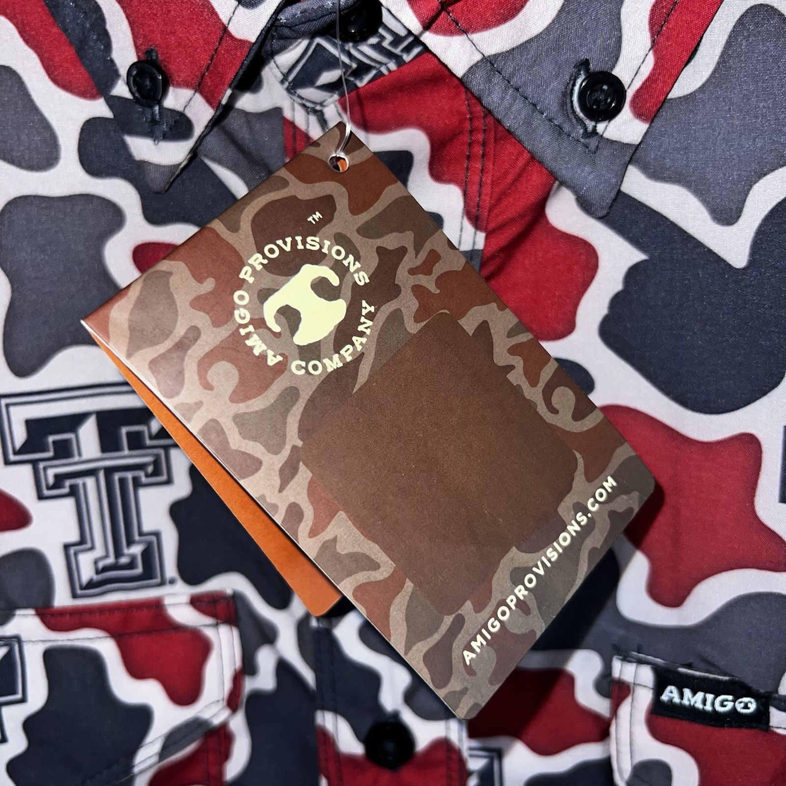 AMIGO PROVISIONS CAMOUFLAGE PRIMERO SHIRT NCAA TEXAS TECH RED RAIDERS LARGE NEW
