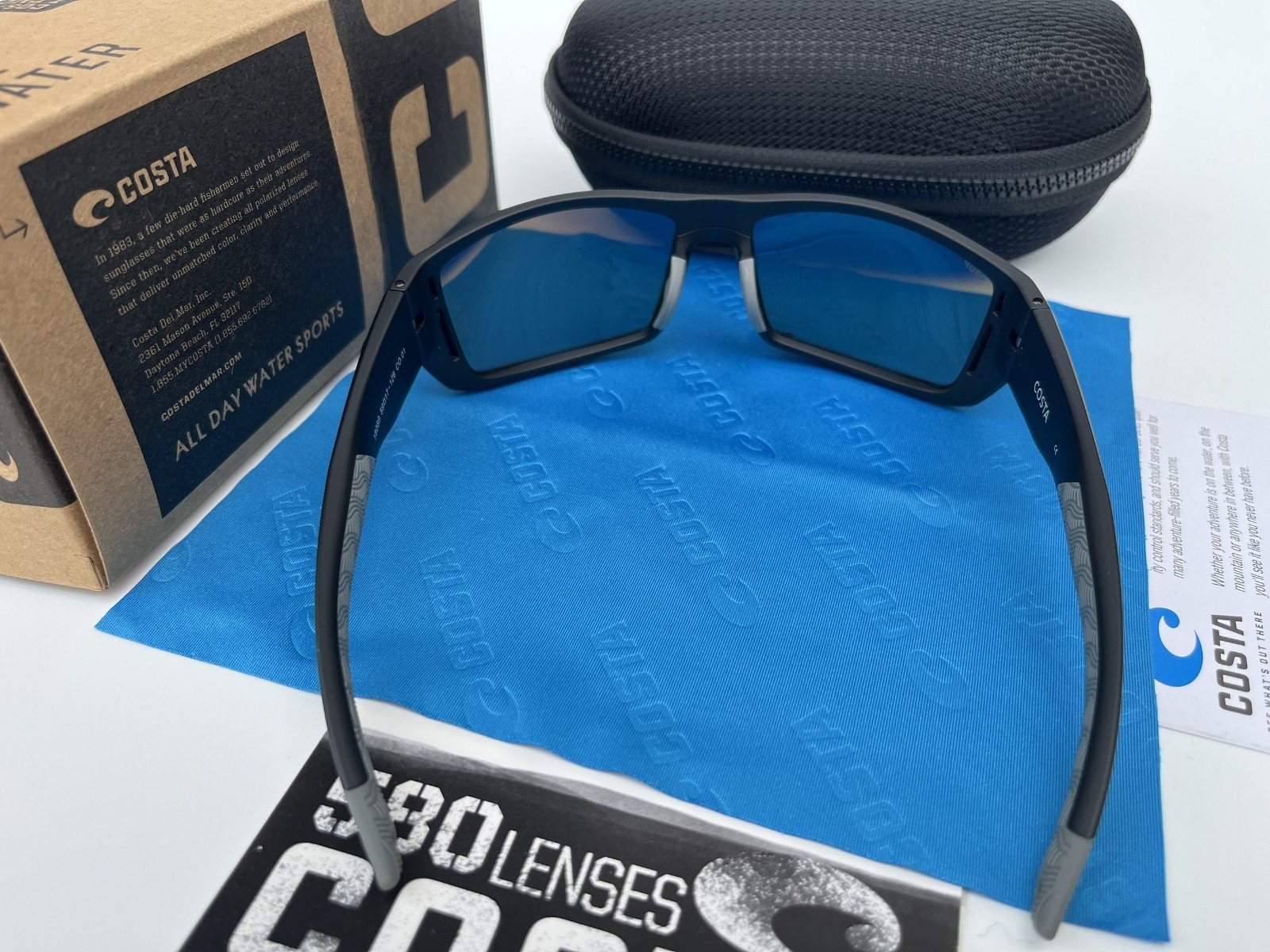 Costa COSTA 18089 Men’s Wrap Sunglasses Black Frame Blue Mirrored 100% UV 580p
