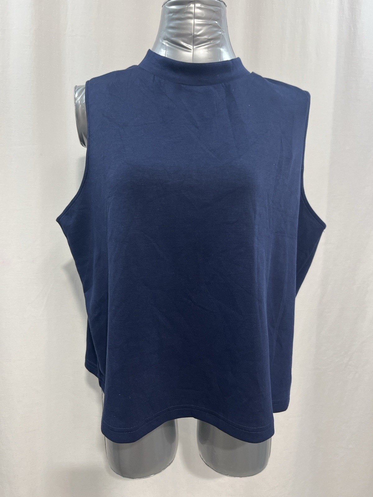 Women’s plus size Classic Navy blue Mock-Neck Sleeveless Tank active work 1249