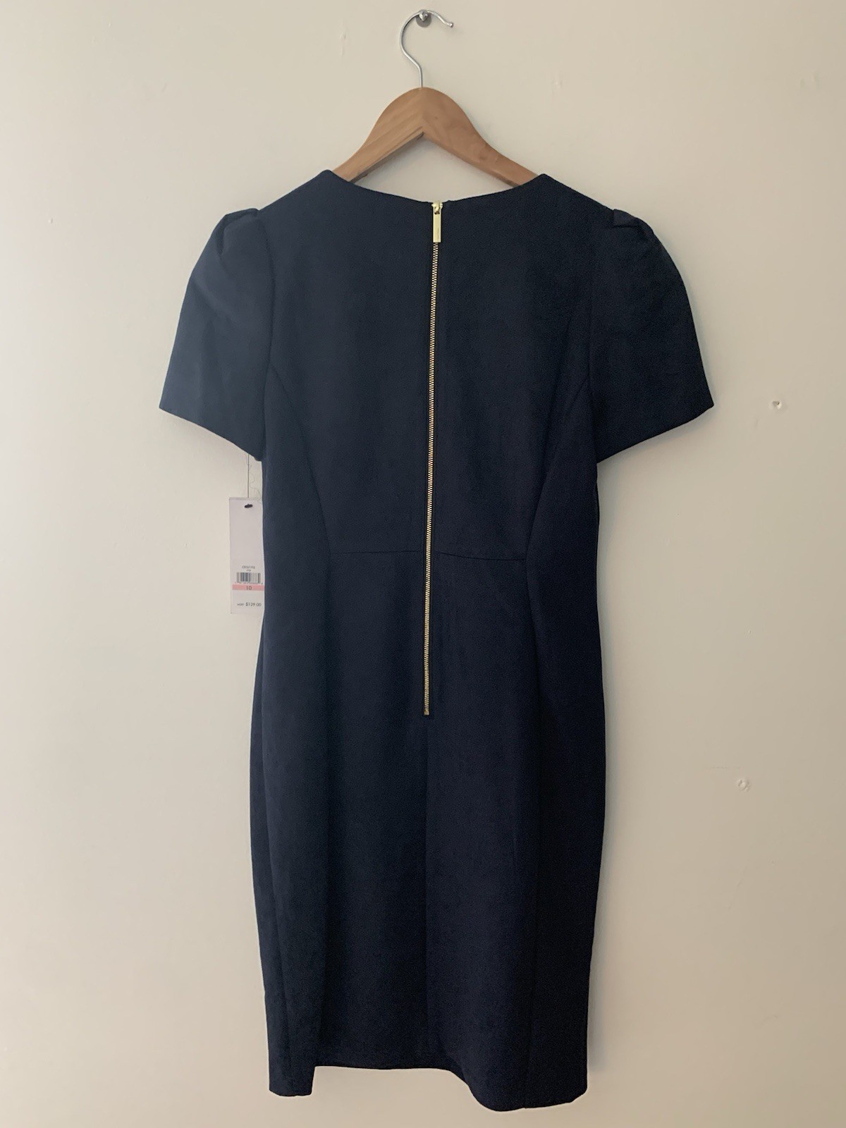 NWT Calvin Klein Pencil Dress 10 Navy Puff Sleeve Wear To Work Office Hourglass
