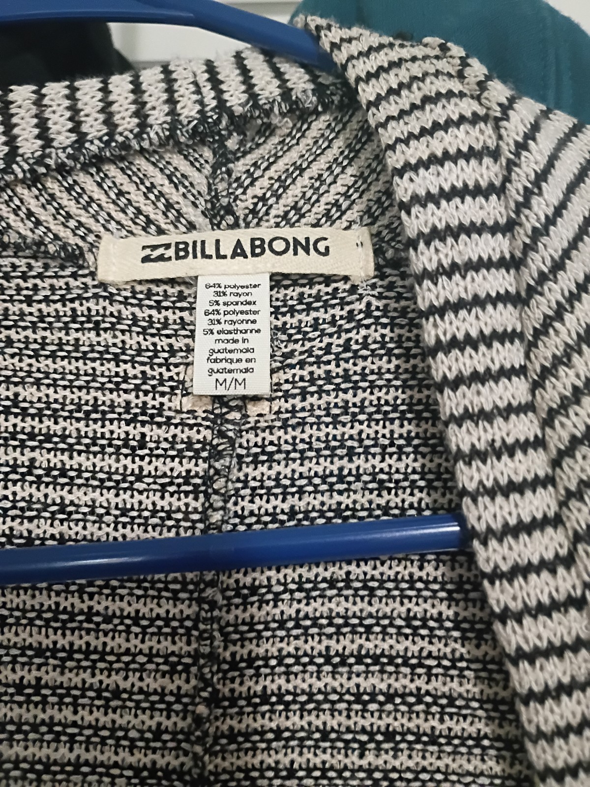 Billabong Womens Black White Striped Open Front Cardigan Sweater M Pockets