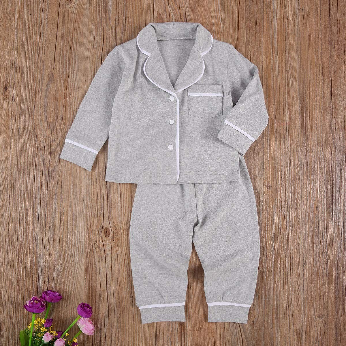 Merqwadd Toddler Baby Button-Down Pajamas Set, Cotton 2-PCS-PJs Set Shirt and