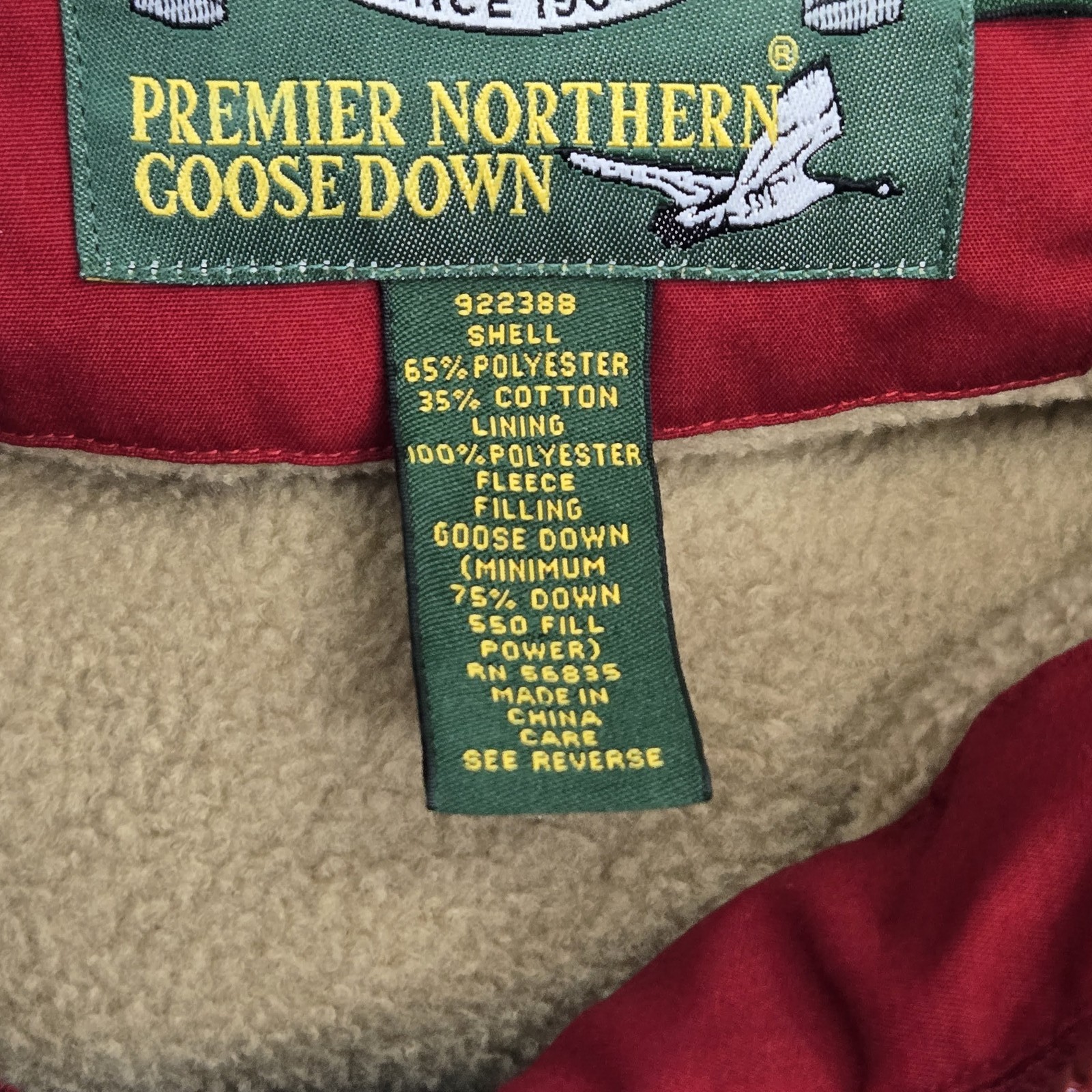Cabela’s Men Vest XL Red Goose Down Outdoor Puffer Zipper 550 Fleece Lined