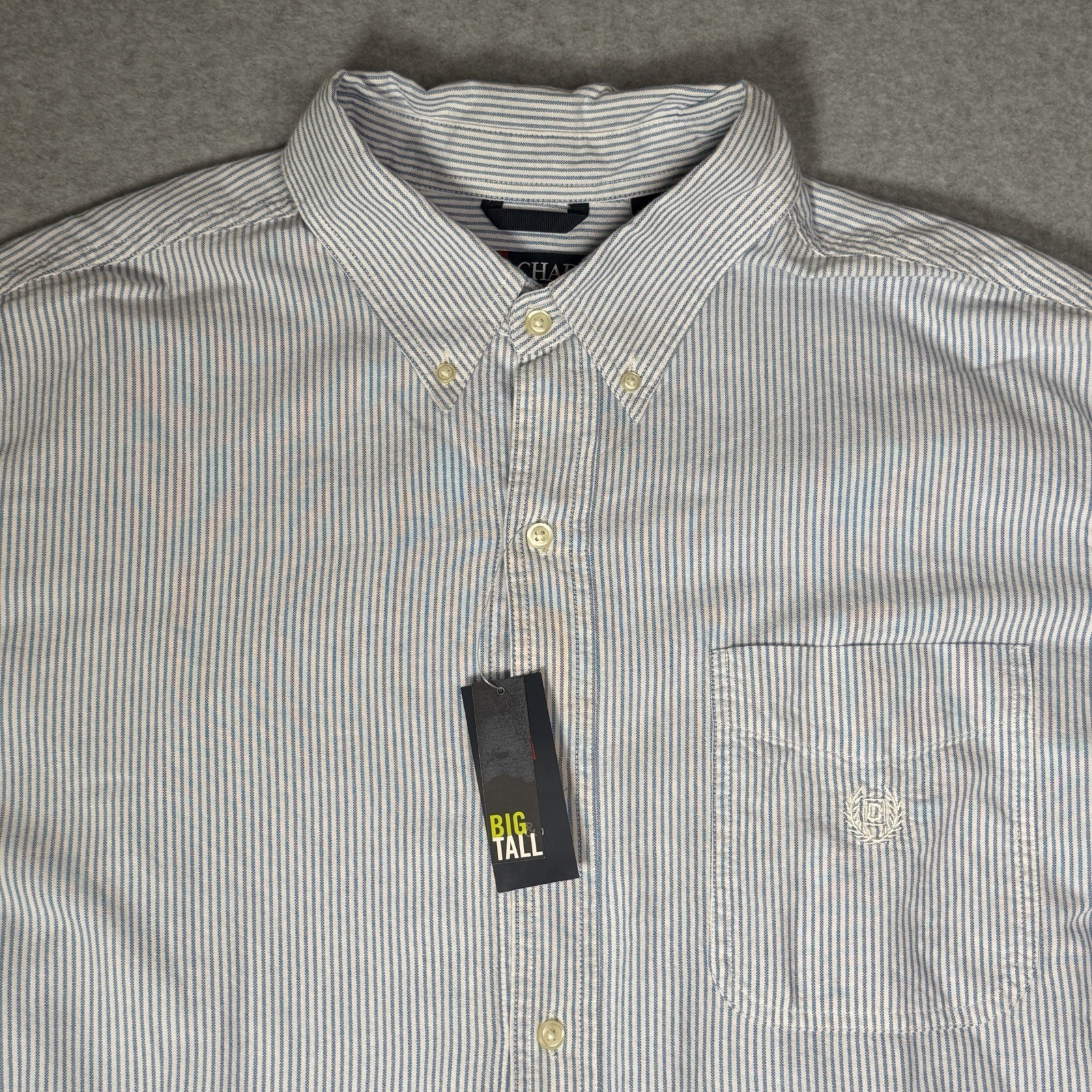 New Chaps Mens 2XB Blue White Stripe Oxford Button Down Shirt Lightweight Cotton