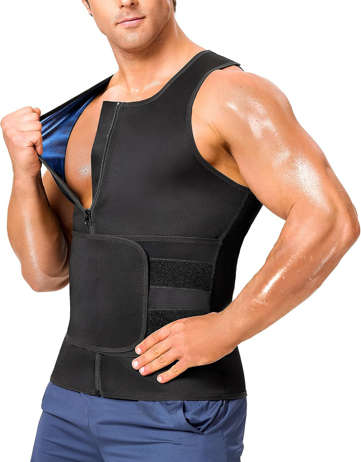 Men Sauna Suit Waist Trainer Vest Sweat Body Shaper Fat Burn Tank Top Shirt Gym