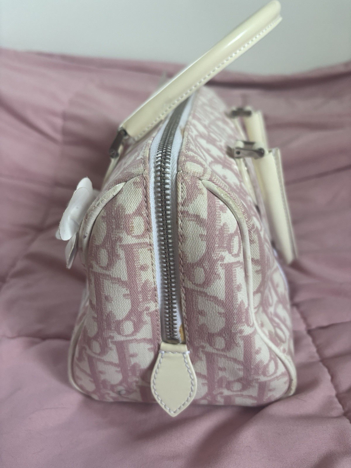 Christian Dior Diorissimo Pink Boston Trotter Logo Handbag Tote Vintage Y2K