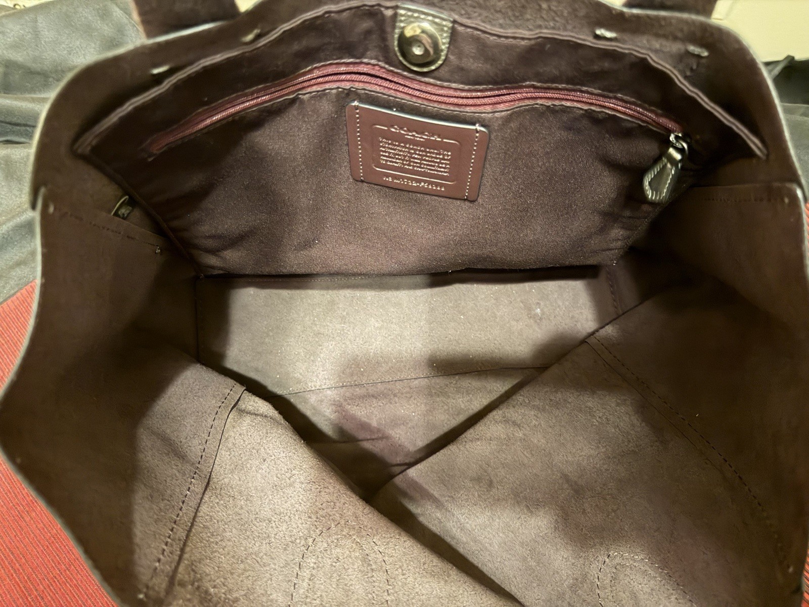 Coach Bronze Pebbled Tote Large Double Handles Snap Zip Inner Pockets Bag Charm