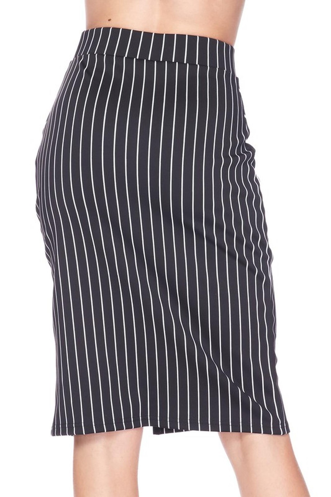 Silky Soft Scuba Black and White Pinstripe Plus Size Pencil Skirt with Front