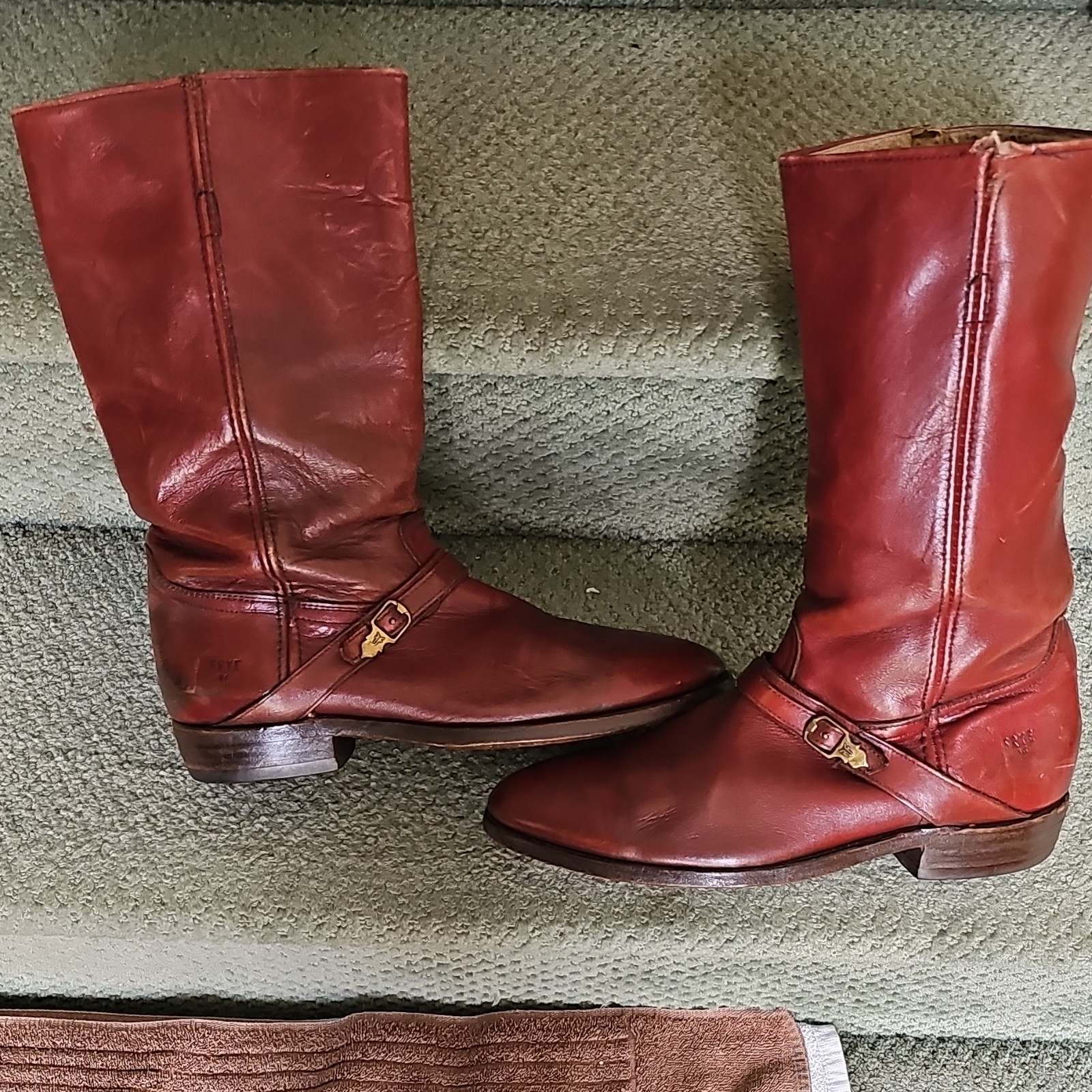 Frye Red Leather dress Mid-Calf Boots Buckle Campus, Men’s Size 10,1/2D ,Campus