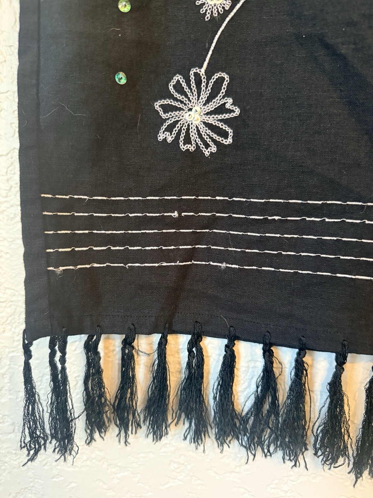 Vintage Requirements Linen Blend Black Embroidered NWOT Fringe Midi Skirt M