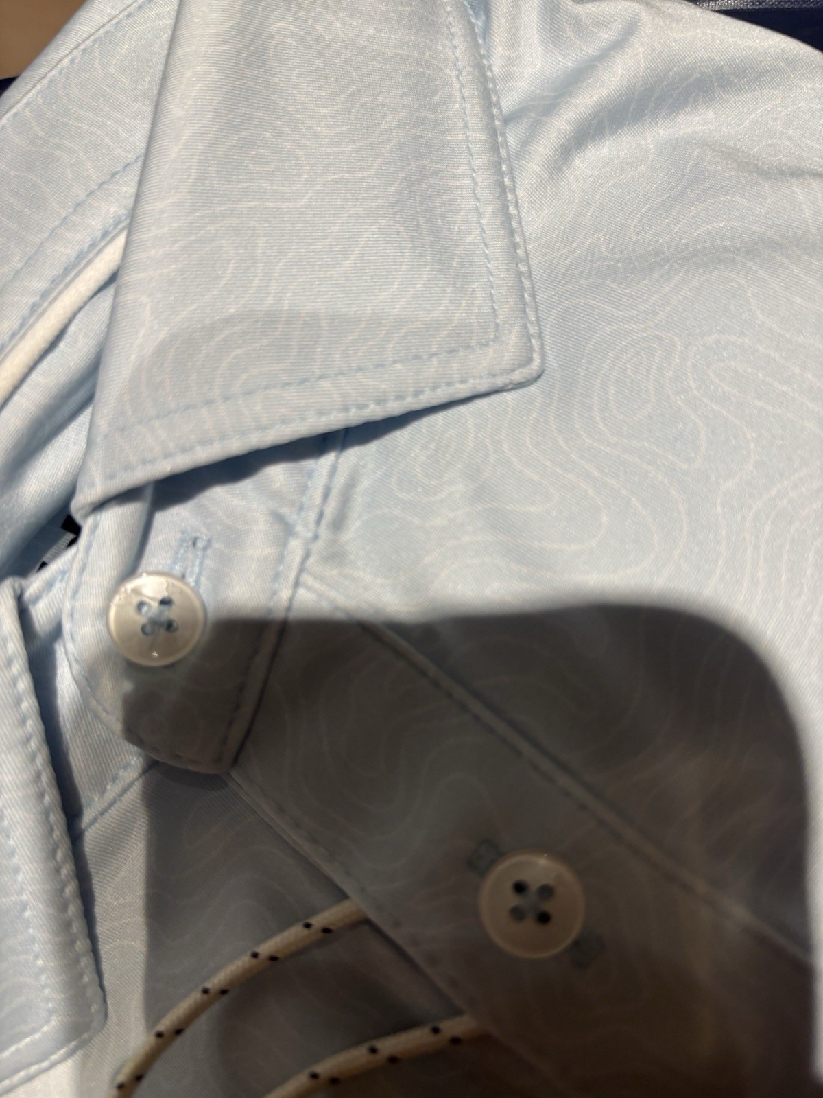 Birddogs Polo Shirt Size Large Stretch $99 MSRP Light Blue Wave