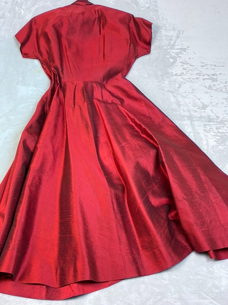 VINTAGE 60’s Women’s Dress SZ 2/26″ Waist Cranberry Red Hand Tailored Fit Flare