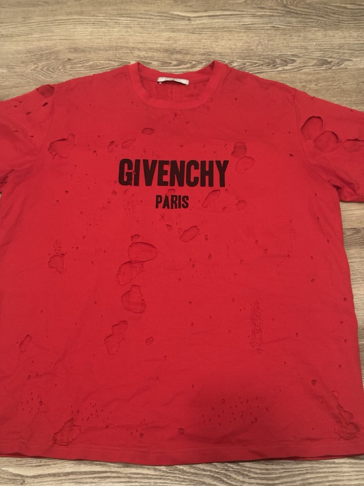 Givenchy Paris Red Distressed Colombian Fit Men’s T-Shirt – Size L