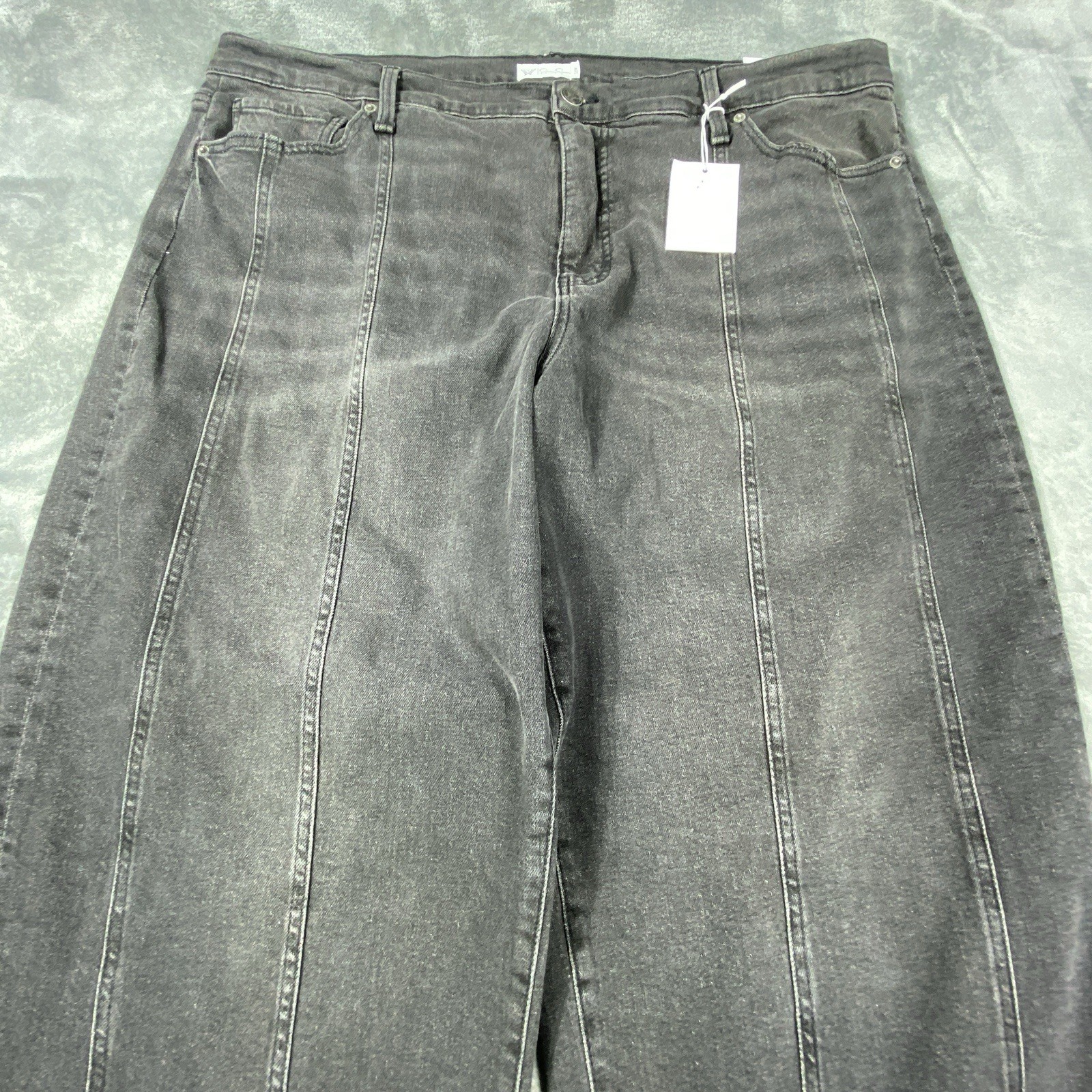 Jessica Simpson Myrtle Barrel Leg Jeans Women 18W Faded Black Wash Boho NEW
