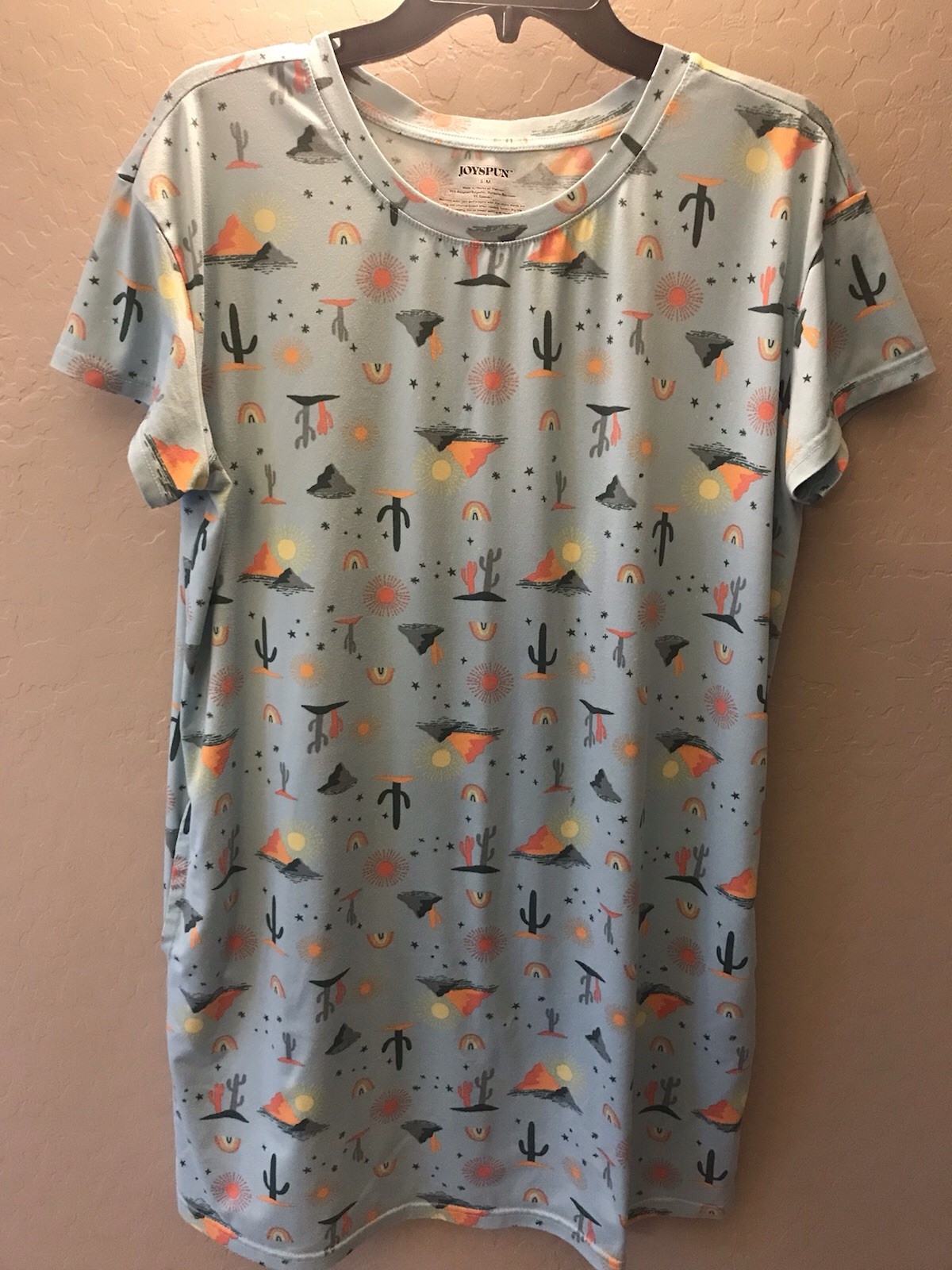 Joyspun Night Gown Sleep Shirt Dress Leopard Pockets Woman’s S-M Super Soft Cozy