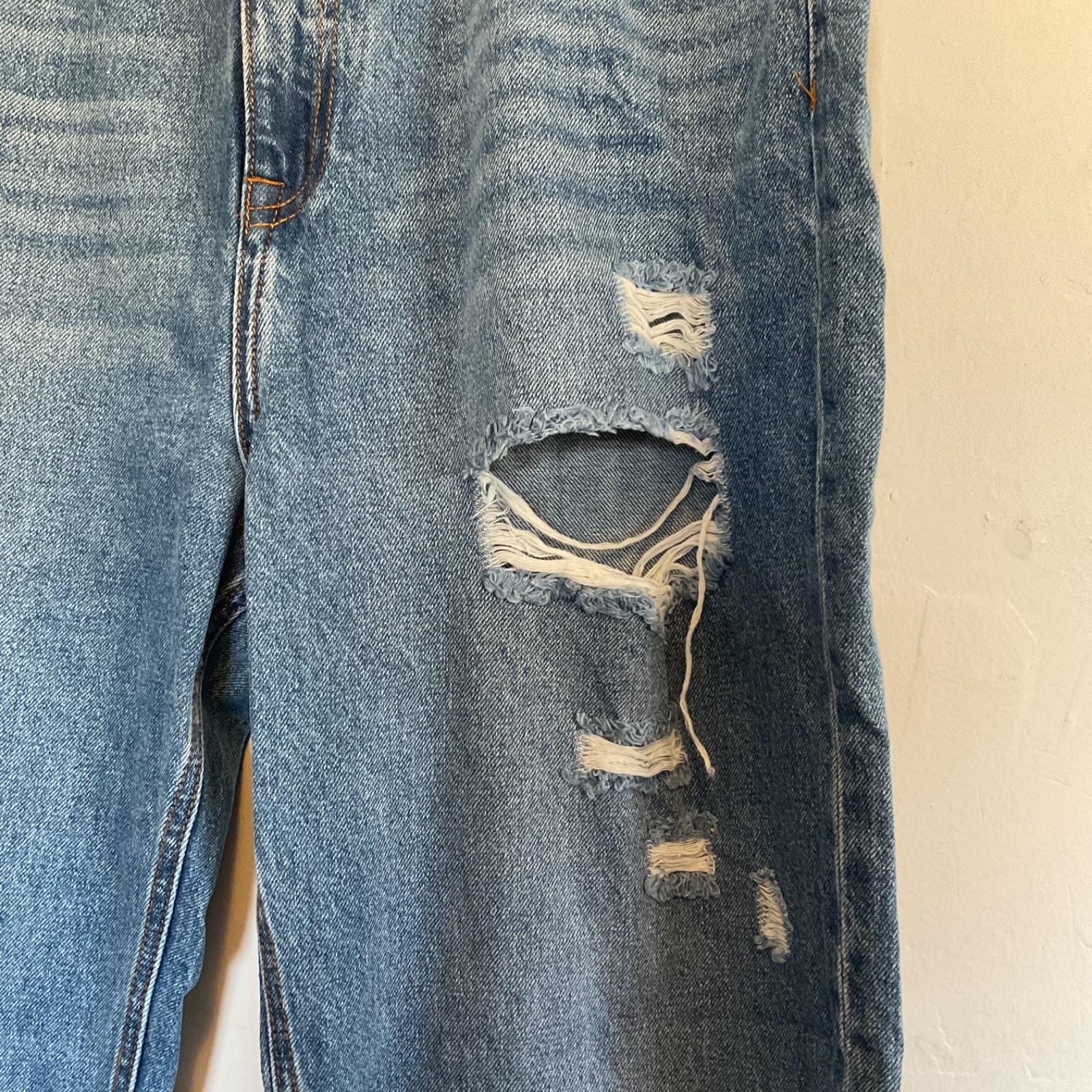 Sanctuary Flashback Wide Leg Jeans Super Distressed Ripped Grunge Raw Hem 34 W