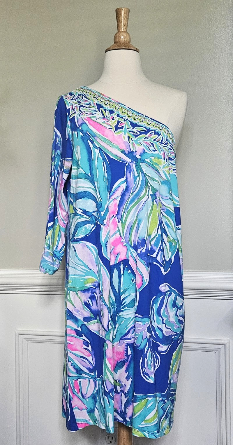 LILLY PULITZER SIZE LARGE PETRA ONE SHOULDER DRESS *CASA DEL SOL* RARE