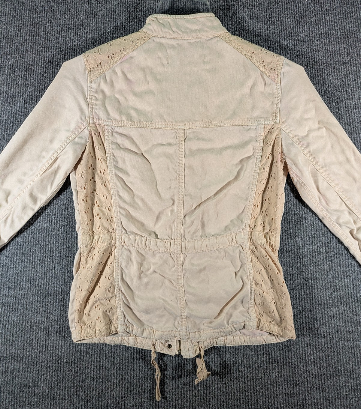 Max Jeans Jacket Women’s Small Khaki Military Utility Drawstring Lightweight
