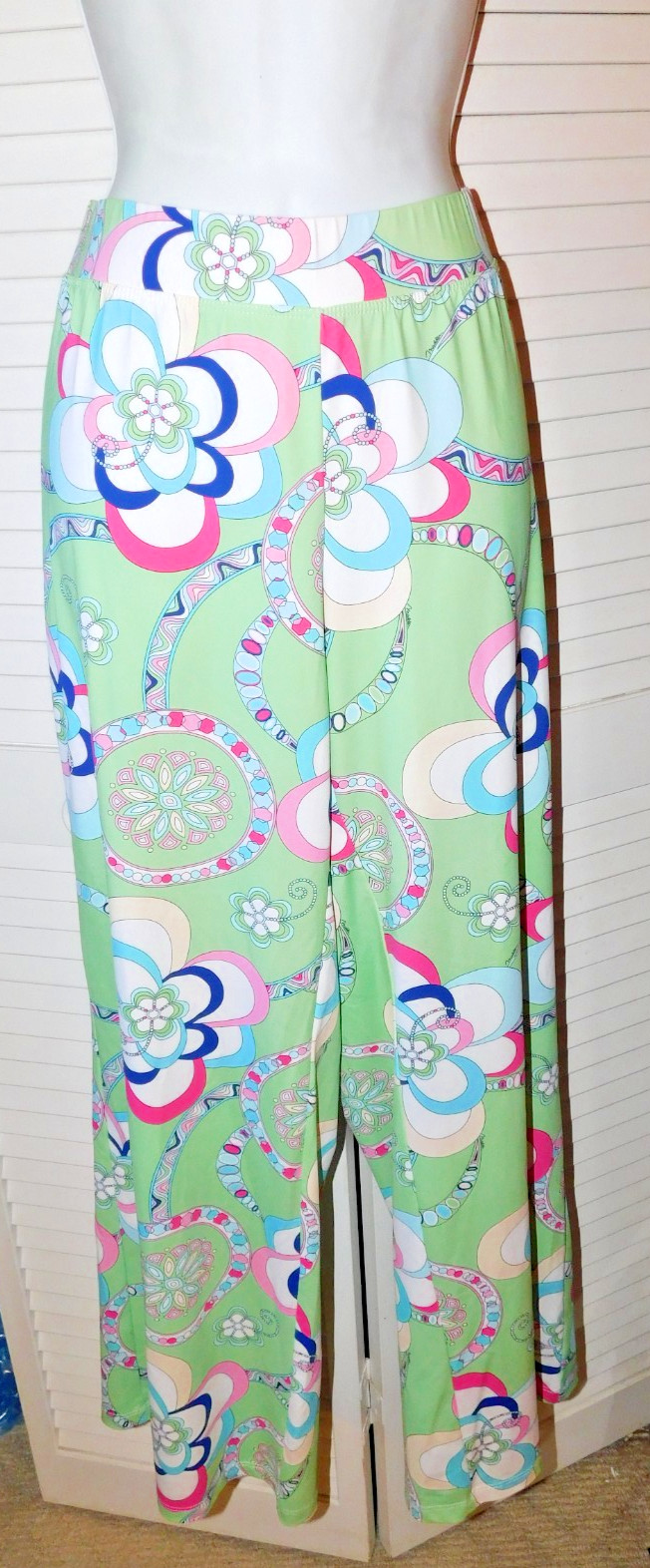 Melly M Size L Multicolor Stretch Nylon Span Knit Elastic Waist Womens Pant