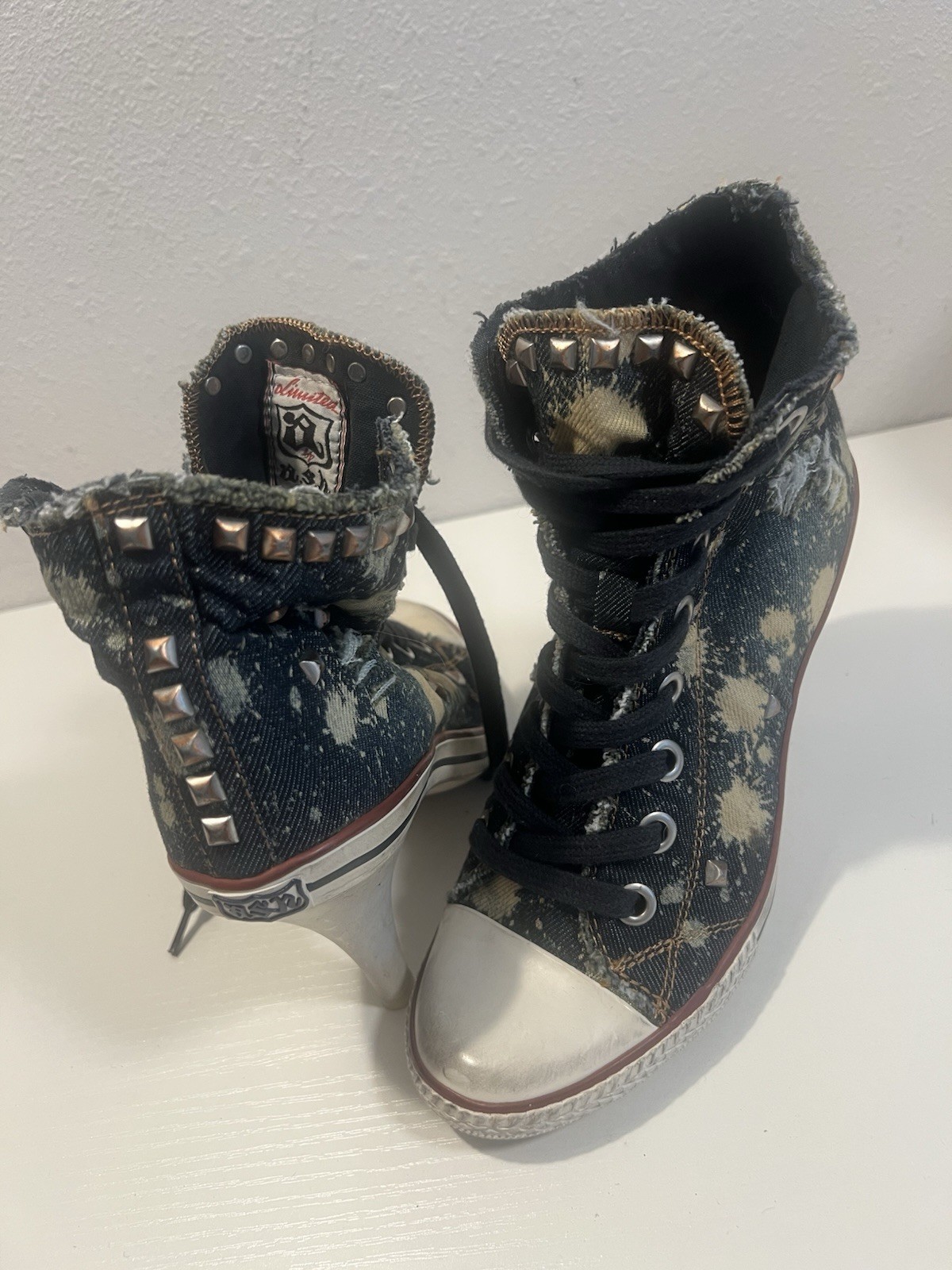 Ash Stone 39 Stilletto Sneakers High Heel Boots Studded Acid Wash Booties Thelma