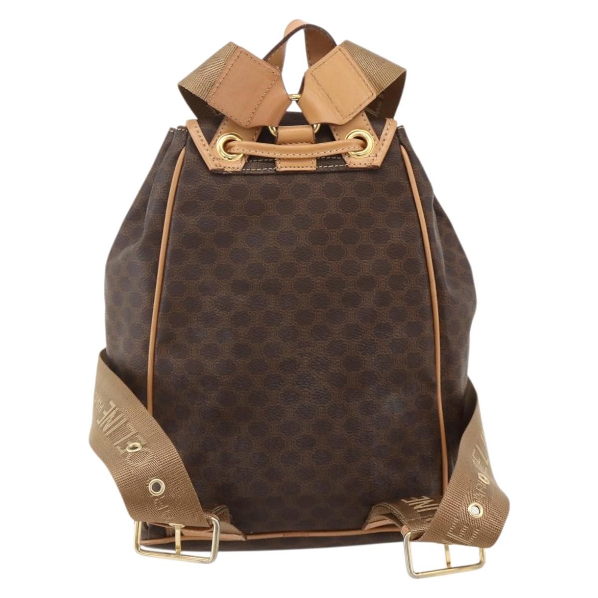 CELINE Macadam Canvas Backpack PVC Leather Brown Gold Auth am11330A