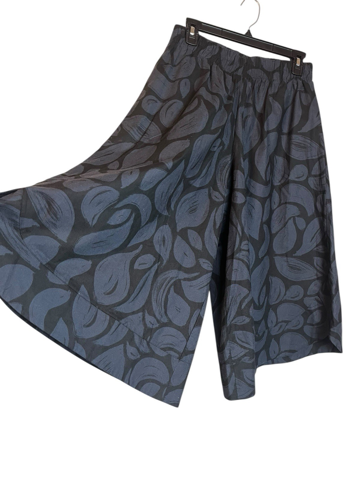 SBJ Austin Sandy Pants 3-4 Blue Black Abstract Print Wide Leg Cropped Lagenlook