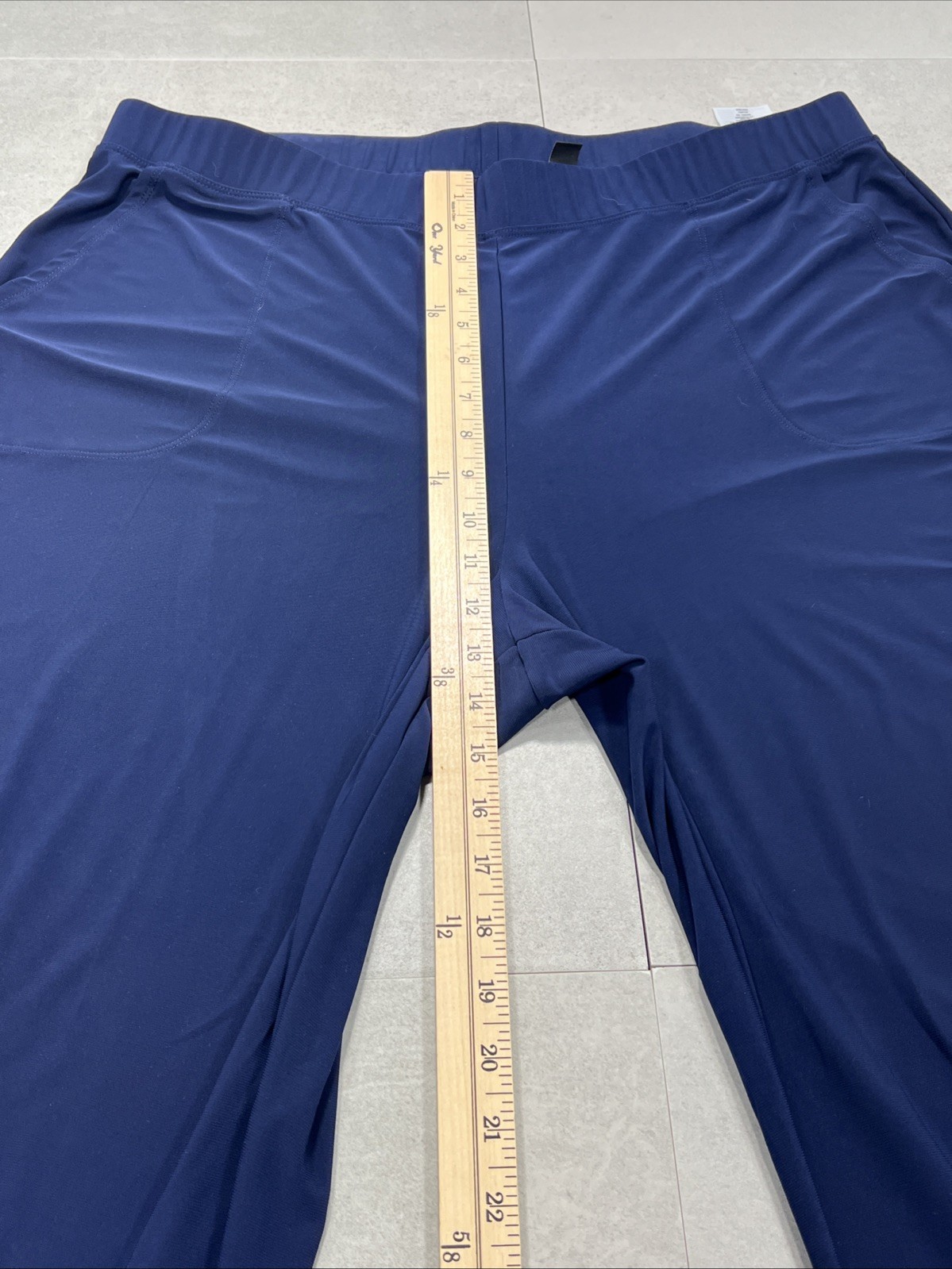 Plus Size Lounge Pant Set Stretch Knit Navy Pull-On Pants Abstract Top 1X QVC