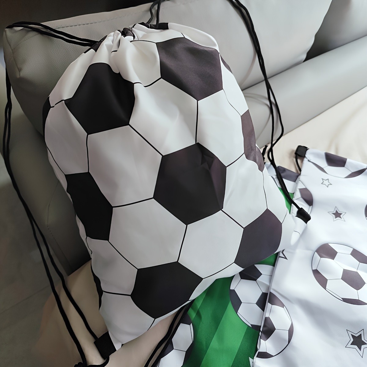 Large Foldable Football Print Drawstring Backpack Unisex Casual Sports Bag ◐