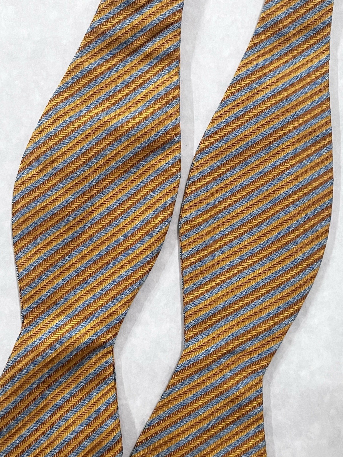 Nicole Miller Bow Tie Tan Gray Striped 2.25″ Wide Self Tie Silk