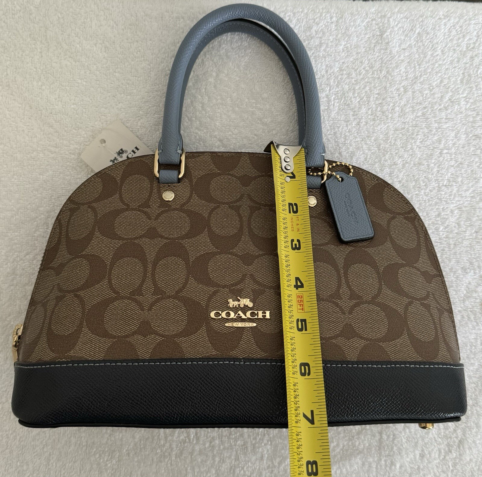 COACH Mini Sierra Satchel Logo Khaki /Midnight Pool / Brown Leather Bag $295 NEW