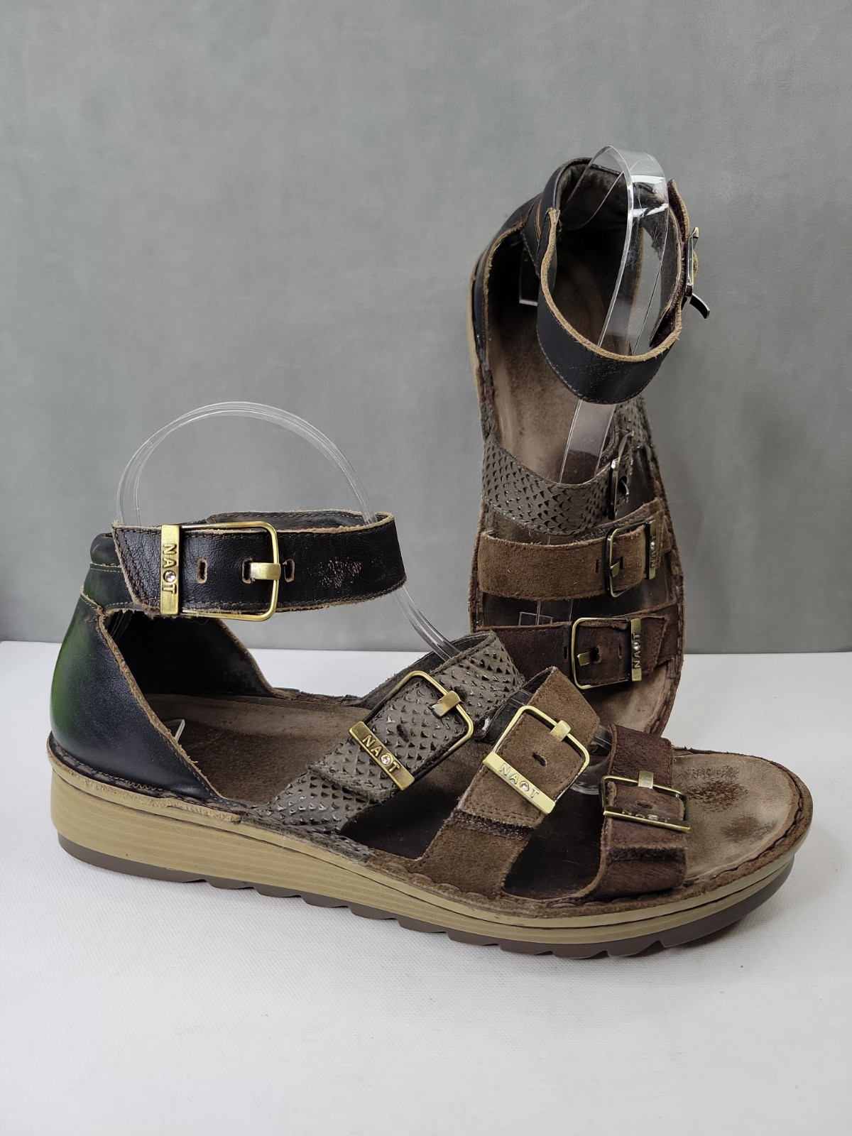 Naot Begonia Gladiator Brown Leather Ankle Strap Comfort Sandals EU 40 US 9-9.5
