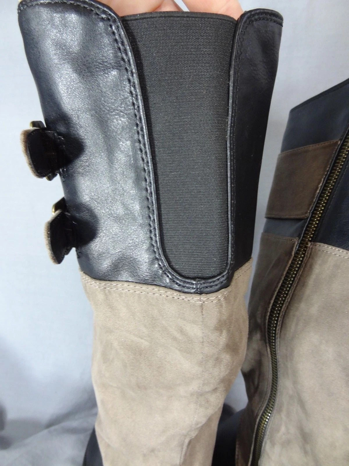 Bella Vita Knee High Man Made Materials Riding Boots Black Beige size 7W