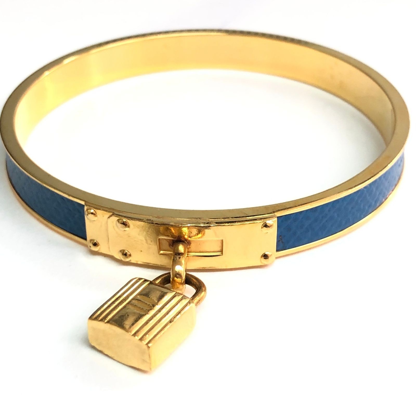 HERMES Kelly Bangle Courchevel Leather Blue Gold Hardware 7.5mm Pre-owned