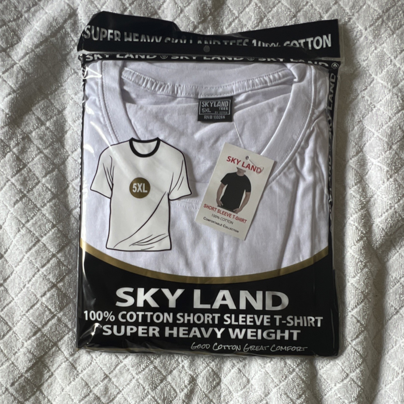 Sky Land Men’s 5XL Heavyweight 100% Cotton White Jersey T-Shirt