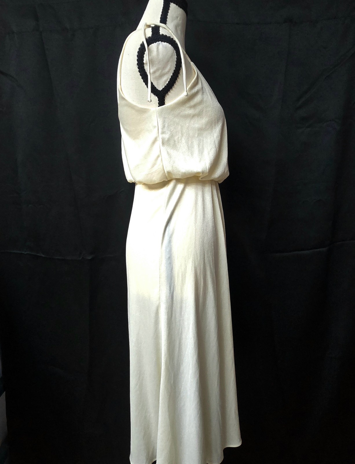 Vintage Climax David Howard Dress Cream White 70s 80s Disco Maxi Gown Goddess M