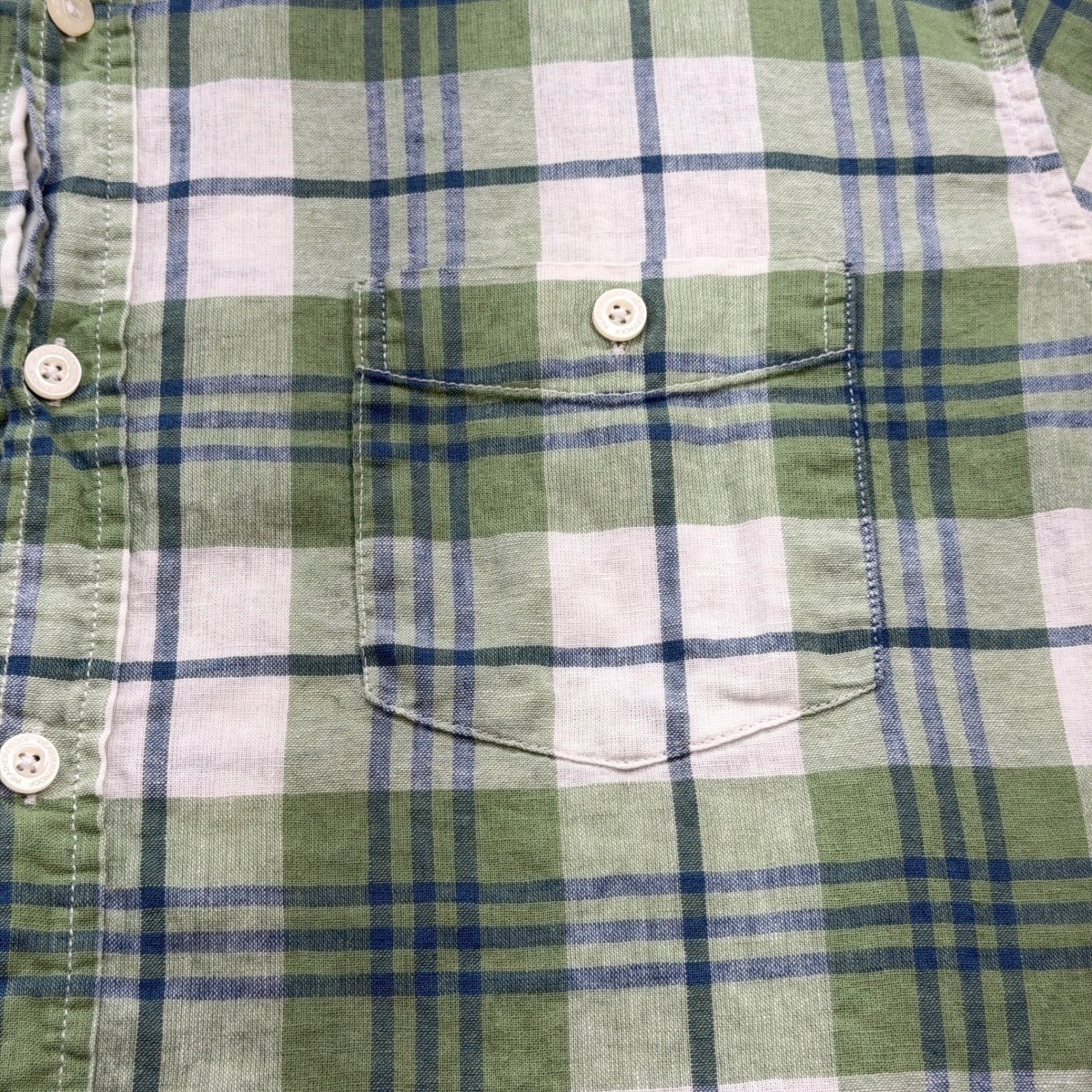 Weatherproof Vintage Washable Linen Plaid Short Sleeve Shirt Men XXL Green