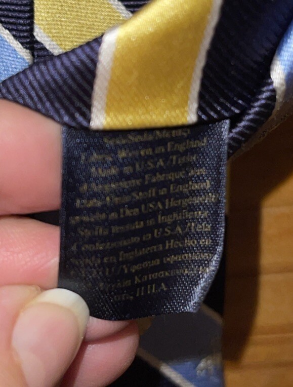Brooks Brothers Neck Tie Men Logo Striped Yellow Navy Blue Repp