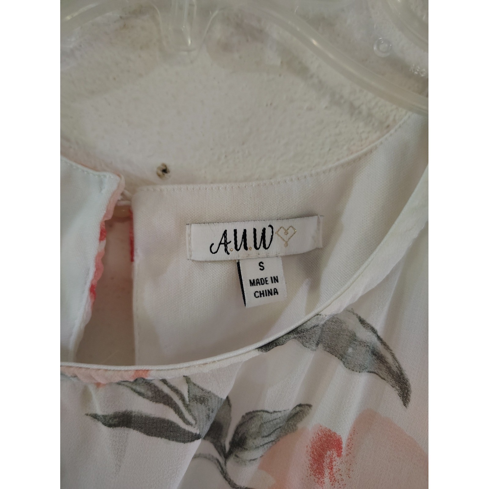 AUW Sleeveless Floral Handkerchief Hem Dress White Pink Small Floral Print
