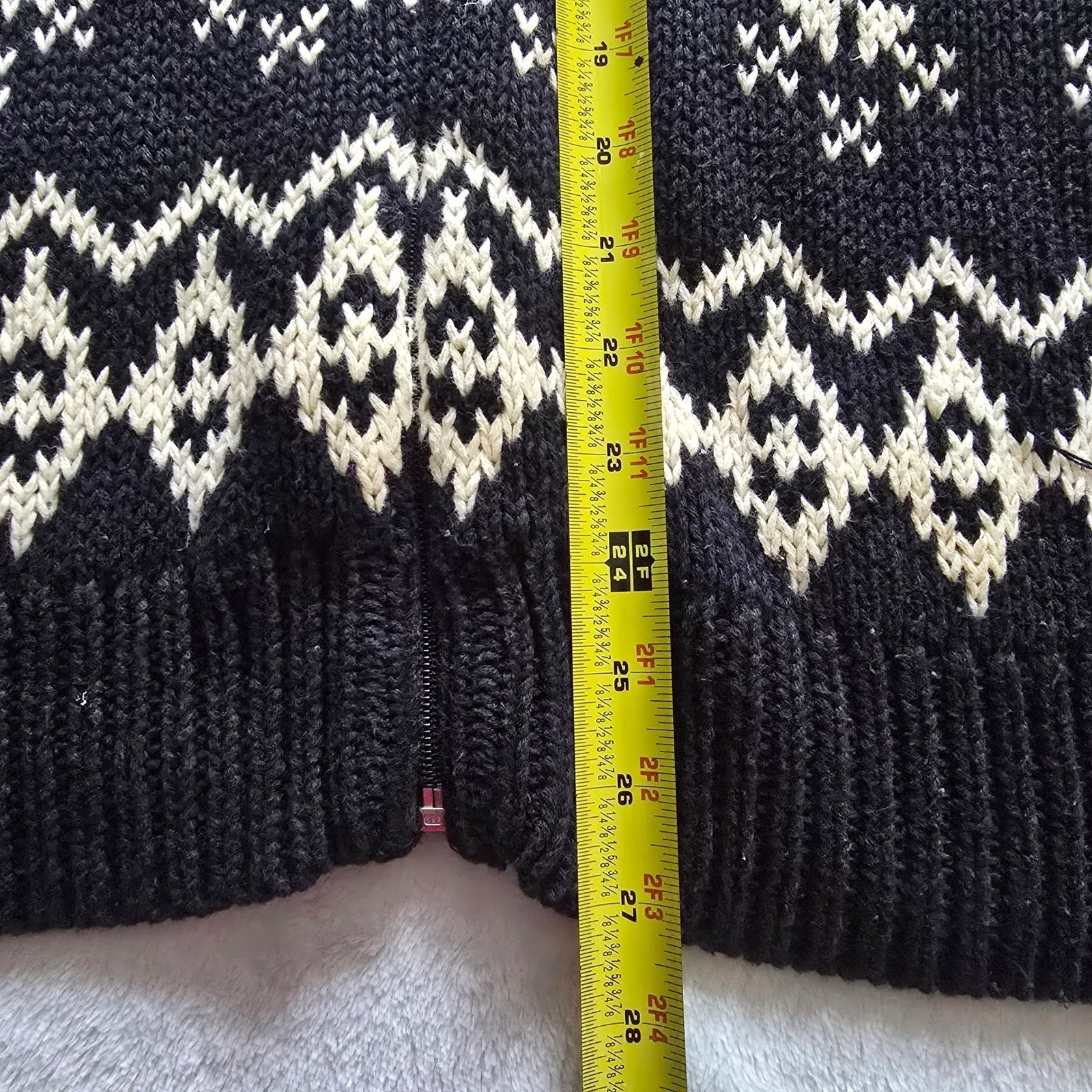New York & Company Fair Isle Zip Sweater XL Black off White Nordic Snowflake