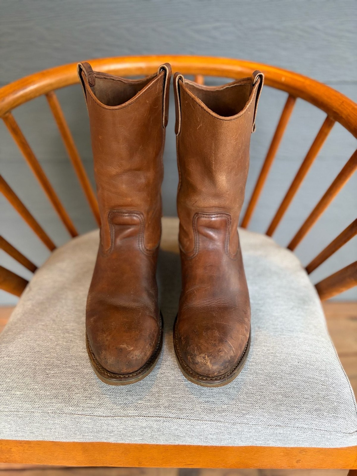 Red Wing Pecos Brown Leather Pull-On Western Work Boots Model 593