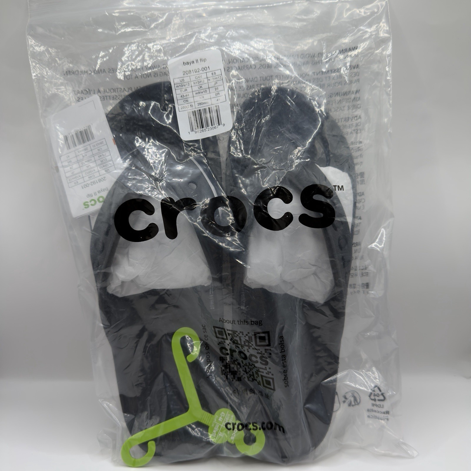 Crocs Adult Men’s Baya II Flip Flop Sandals Black US Mens Size 10 New with Tags