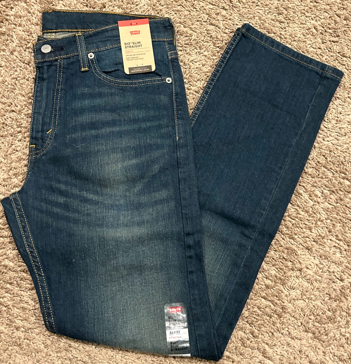 Levi’s 513 Slim Straight Blue Jeans W/ Flex Stretch Size 32X32 Defect 0200 C19