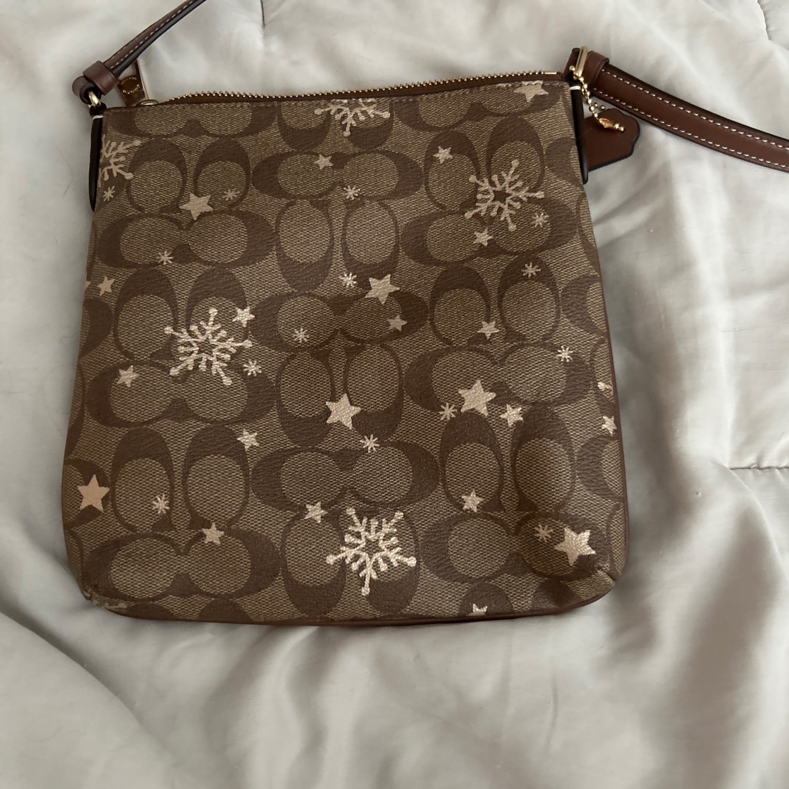 Coach Mini Rowan File Bag In Signature Canvas With Snowflake Print Cf285
