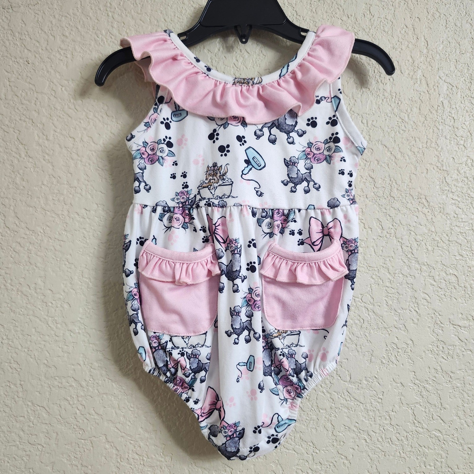 Pete Lucy Pampered Pets Size 12-18M Girls Poodle Romper Sleeveless Pink Ruffle