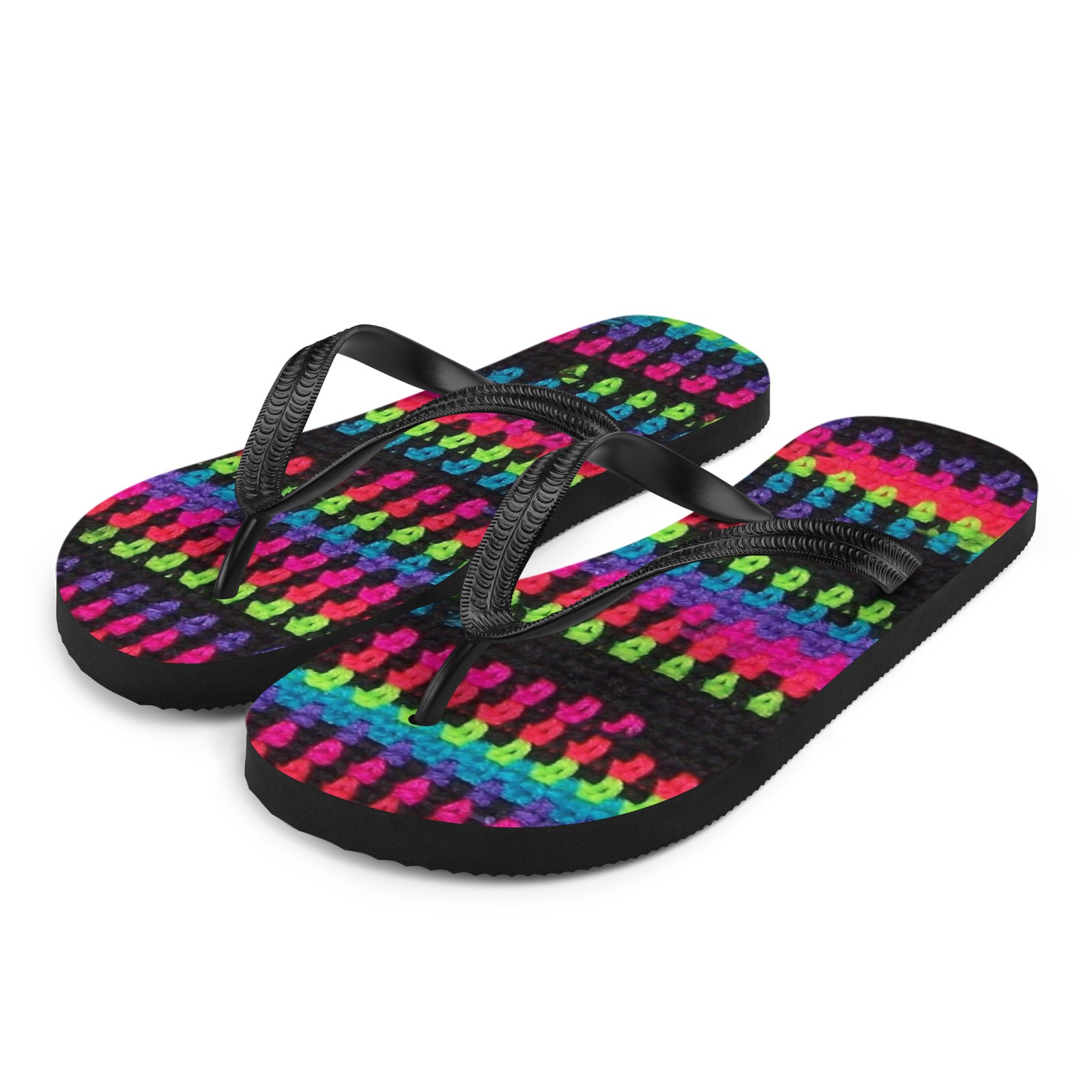 Flip Flops Faux Crochet Variegated Yarn Design Unique thongs slip on sandals