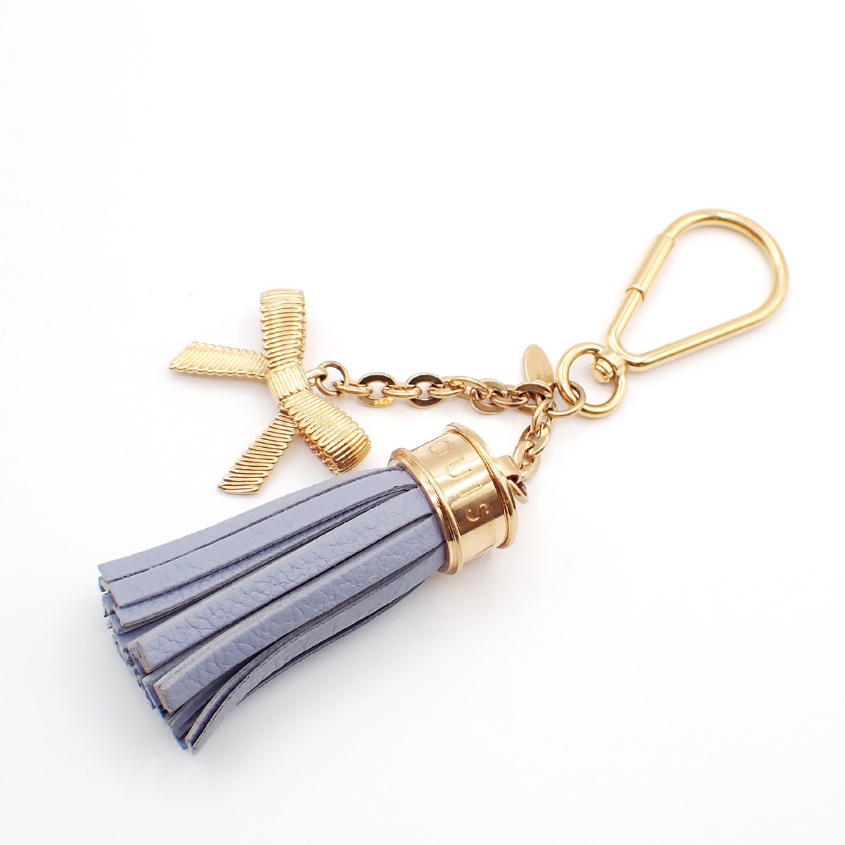 LOUIS VUITTON Logo Tassel Ribbon Bag Charm Blue Leather Gold M65128 62TA573