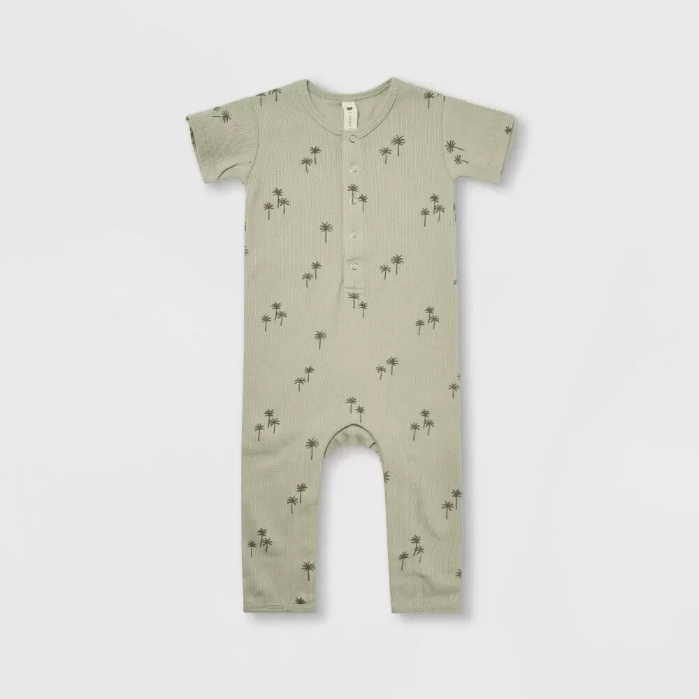 Q by Quincy Mae Baby Girls’ Ribbed Palms Short Sleeve Romper – Sage – Pick size